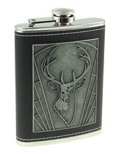 Stag Head And Lion Rampant Embossed Hip Flask 8oz HF1017