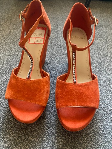 Clark orange suede wedge - orange,