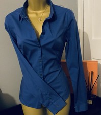Pristine Calvin Klein Royal Blue Stretch Blouse Shirt Stunning 14