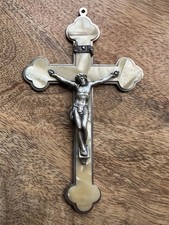 Vintage Wall Crucifix-Celluloid & Metal INRI Jesus- 50s Religious Cross