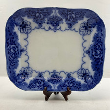 Antique Blue and White Ceramic Serving Platter with Floral Design