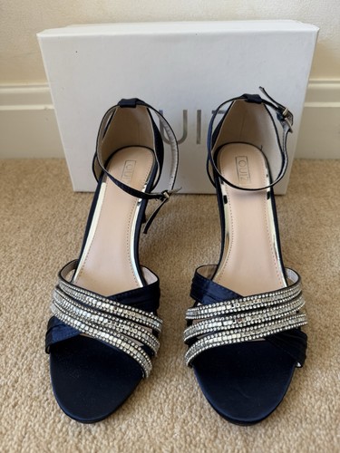 Women shoes navy silk - silk, high