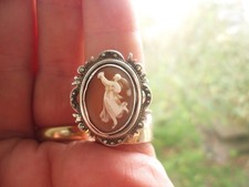 Victorian Sterling Silver Italian carved Raphael hours Helmet shell cameo ring