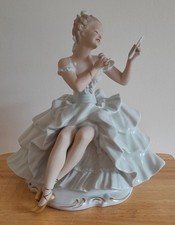 Wallendorf Porcelain Seated Ballerina with Mirror Figurine, broken little finger