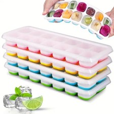 Silicone Ice Cube Tray with Lid 14-Grid Mold for Freezer or Cocktails