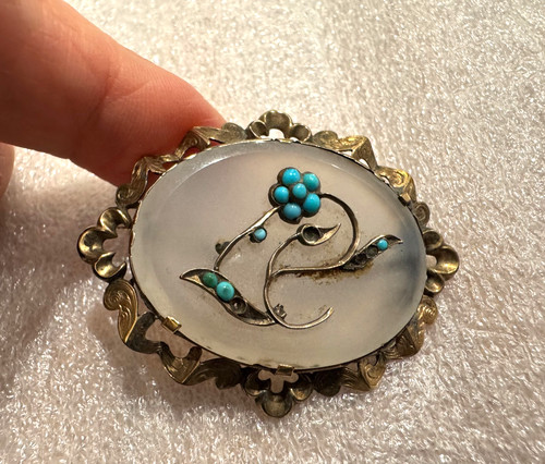 Antique chalcedony pinchbeck - chalcedony,
