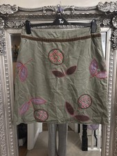 Boden Women’s Green Khaki Floral Embroidered A Line Cotton Skirt Size 16 Long