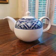 Vintage Royal Doulton Everyday China Glen Ora Teapot Blue & White Plaid England