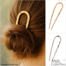 2x Hair Pin Stick U Shaped Gold Silver Bun Clip Holder Metal Simple Updo French