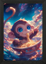Japanese Monkey Ramen Framed