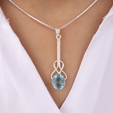 Sky Blue Topaz Gemstone Silver Pendant 925 Sterling Silver Handmade Women Gift
