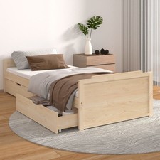 Natural Solid Wood Pine Bed Frame with Storage Drawers Single Bed - 90x200 cm