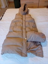 Beige Long Padded Hooded Gilet
