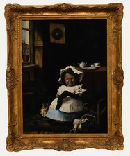 S.C. Jago - 1889 Oil, Sewing in the Parlour