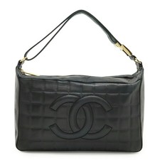 CHANEL Chocobar Coco Mark Shoulder Bag Handbag Lambskin Leather Black