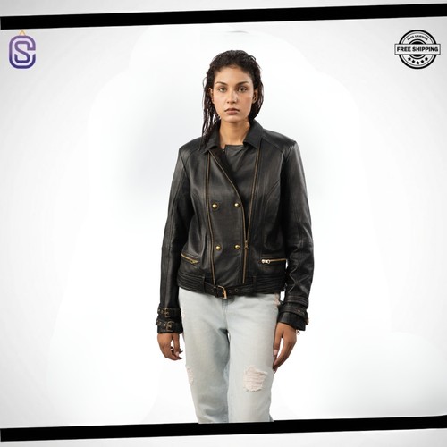 Women vintage black biker - women's,
