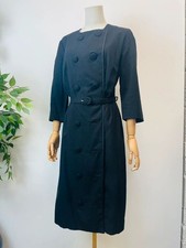 Vintage 60s Black Fitted Double Breasted Belted Dress 12