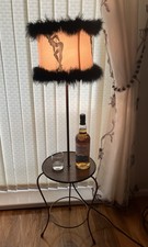 VINTAGE ART DECO STYLE FLOOR TABLE LAMP BLACK FEATHERED SILHOUETTE LAMPSHADE GWO