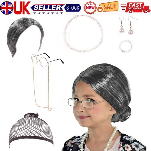 Old lady wig granny costume - old,