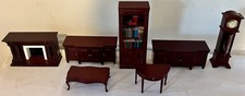 Dolls House Living Room Furniture Bundle Clock Bookcase Coffee Table Fireplace
