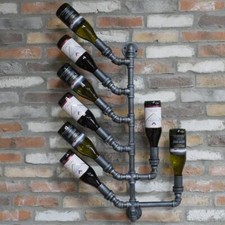 Metal Wine Rack Wall Mounted Pipe 8 Bottles Holder Industrial Rustic Display