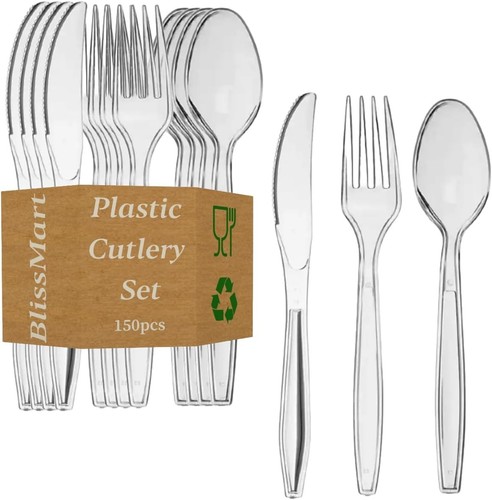 150 clear plastic cutlery set - clear,