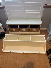 Cotswold Company White Wooden Hallway Storage Bench and Matching Coat Hooks