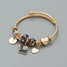 Gold Plated Charm Bracelet Elephant Heart Love Beads Bangle Women’s Jewelry Gift