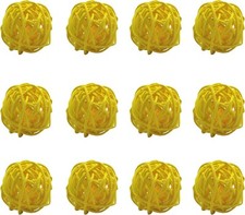 Wicker Rattan Balls Yellow 12pcs 4cm 1.6" Pet Vase Fill Decoration Xmas Craft
