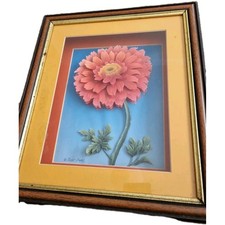 Framed 3D Flower Picture by Rob Pohl Vintage Decoupage Art Red Flower Frame