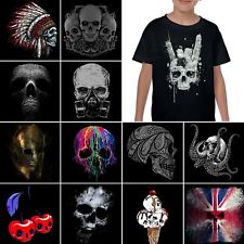 Kids Skull T-Shirt Boys Girls Childrens Biker Viking Grim Reaper Gym Rock n Roll