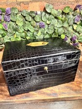 Rare Victorian Crocodile Style Leather Box, Brass Fittings & Working Key