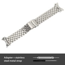 SOLID WATCH BAND+2 SILVER BRUSHED ADAPTERS FOR CITIZEN BJ8050 ECOZILLA ECO-ZILL