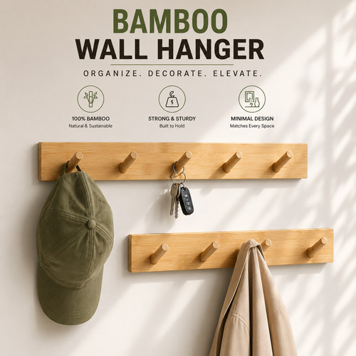 Bamboo wall coat rack hook - wall, 5