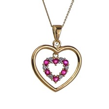 9ct Ruby Diamond Heart Necklace Yellow Gold 0.18ct Red Round Natural Gift