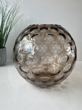 LARGE MID CENTURY GREY BORSKE SKLO UNION OLIVES RETRO BUBBLE GLASS VASE BOWL 60S