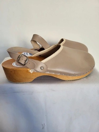 Orthopedik beige leather clog - leather,