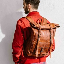 Rucksack Vintage Backpack Leather Bag Travel Genuine Men's Messenger