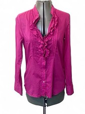 Massimo Dutti Women's Raspberry Pink Ruffle Front Cotton Shirt Blouse Fits UK12