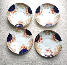 4 X Vintage Royal Vale China Longton Saucers, Porcelain White​ Blue Red​ Floral