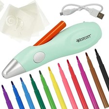 Westcott Electric Airbrush Kit for Kids – Spray Pen, 12 Pens, 19 Stencils, USB