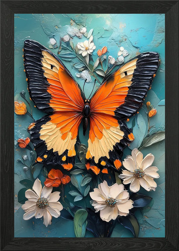 Butterfly flowers framed - on,