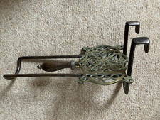 Vintage brass and iron hanging sliding trivet for fireplace / range