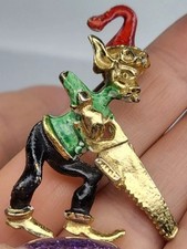 Vintage Brooch Lucky Pixie Leprechaun Elf Gold Tone Painted Enamelled - C Clasp 