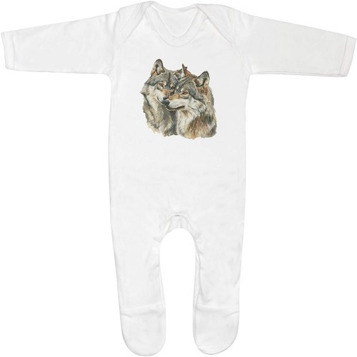 Wolf couple baby romper - 'wolf,