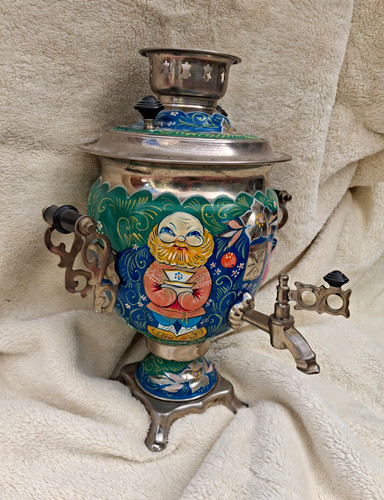 Vintage painted metal samovar - vintage,