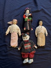 Vintage Doll Collection Chinese Porcelain Doll and 3 Fabric Traditional Dolls