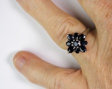 925 Sterling Silver Large Cocktail Dark Blue Stone Ring