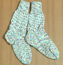 Cute ladies hand knitted multi colour socks from 4 ply sock wool size 5 foot (A)