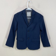 Zara Boys Collection Size 8 Suit Jacket Blazer Navy Blue Wool Blend Tailored Fit
